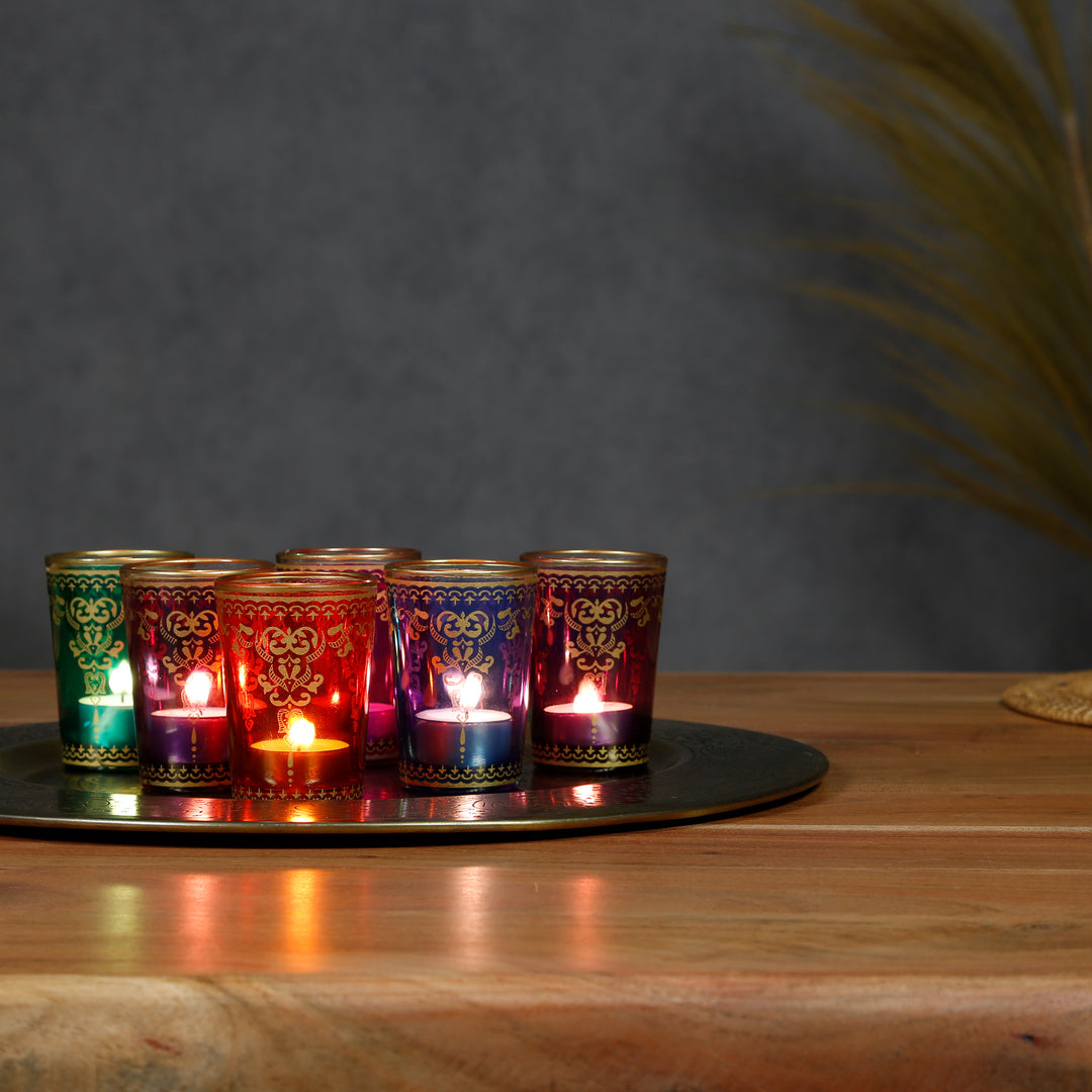 Theelichtjesglazen, set van 6, bonte mix