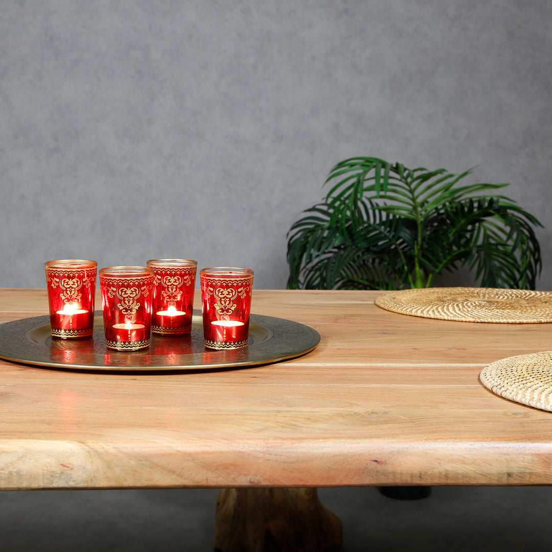 Theelichtglas rood goud, set van 6