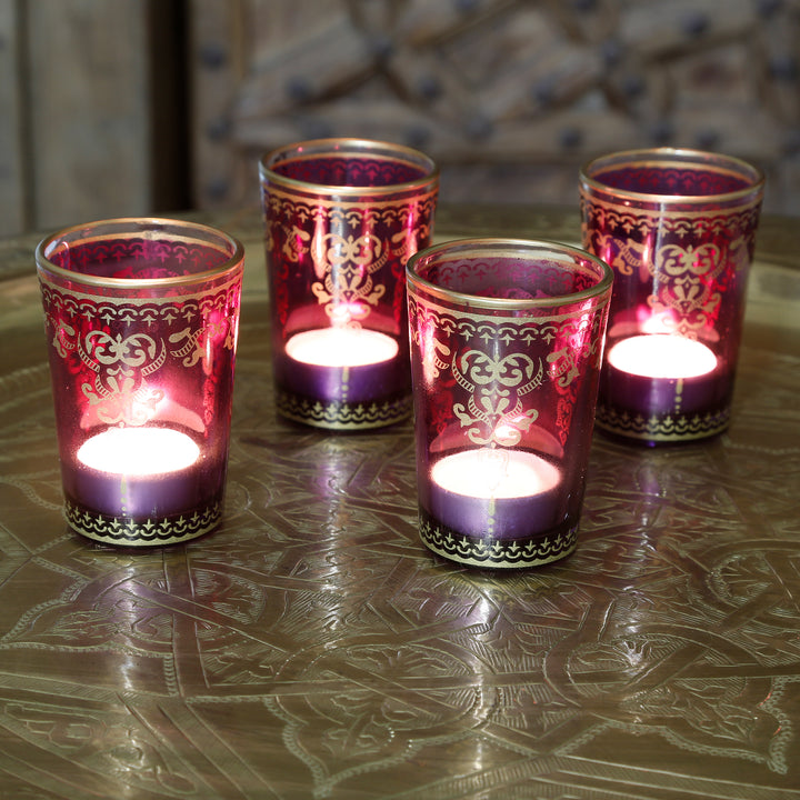 Theelichtglas violet-paars, set van 6