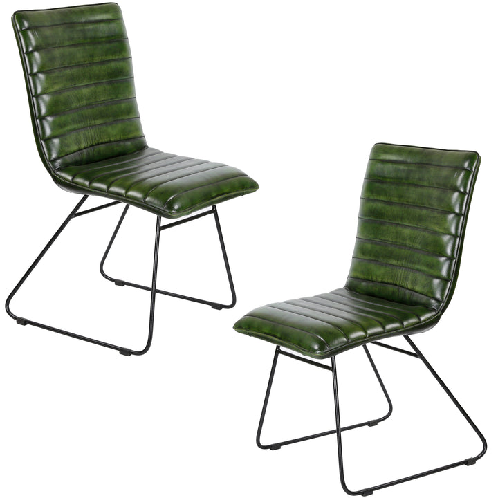 Chaise de salle à manger en cuir vert