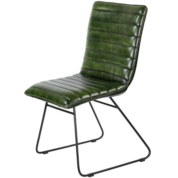 Chaise de salle à manger en cuir vert