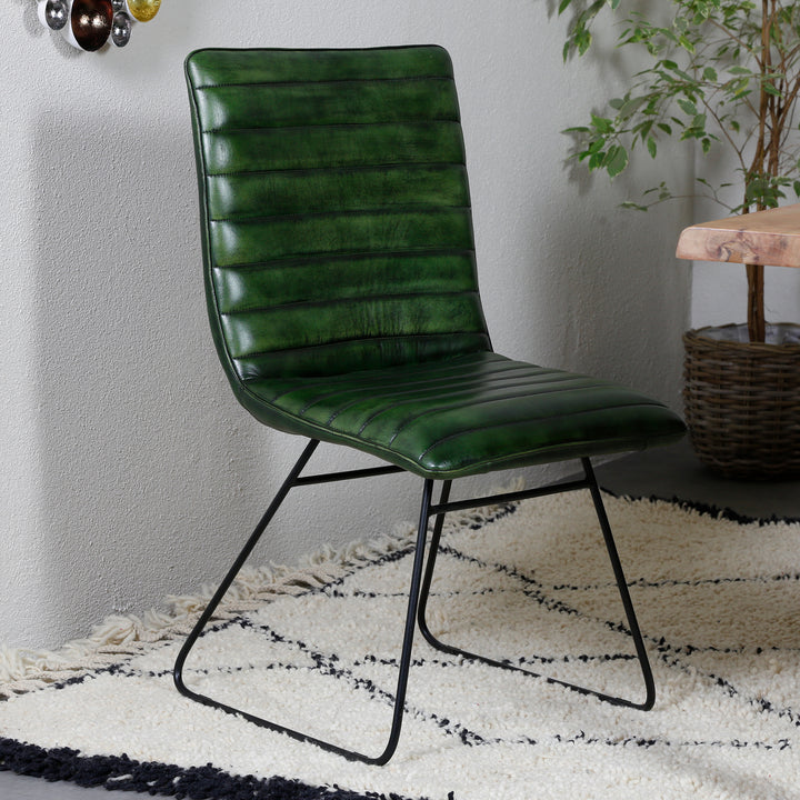 Chaise de salle à manger en cuir vert