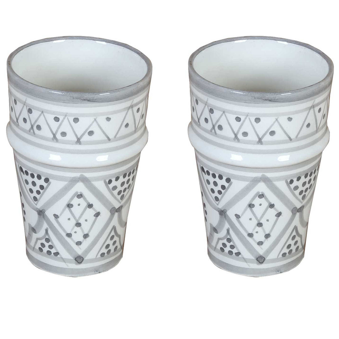 Tasses en céramique marocaine « Sakina » grises et blanches, lot de 2