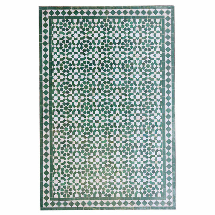 Mozaïek eettafel 120x80 groen wit geglazuurd