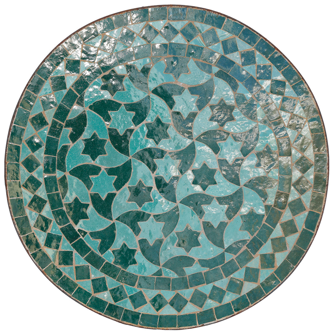Petite table d'appoint 45 cm avec mosaïque verte en forme d'étoile - fabriquée traditionnellement au Maroc