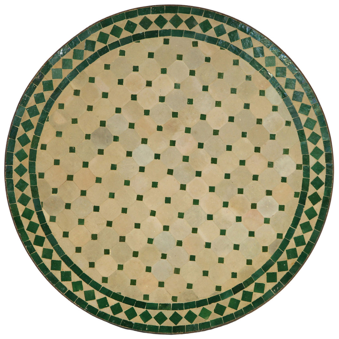 Mozaïektafel rond 80 cm met handgelegde zellige tegels in groen en terracotta