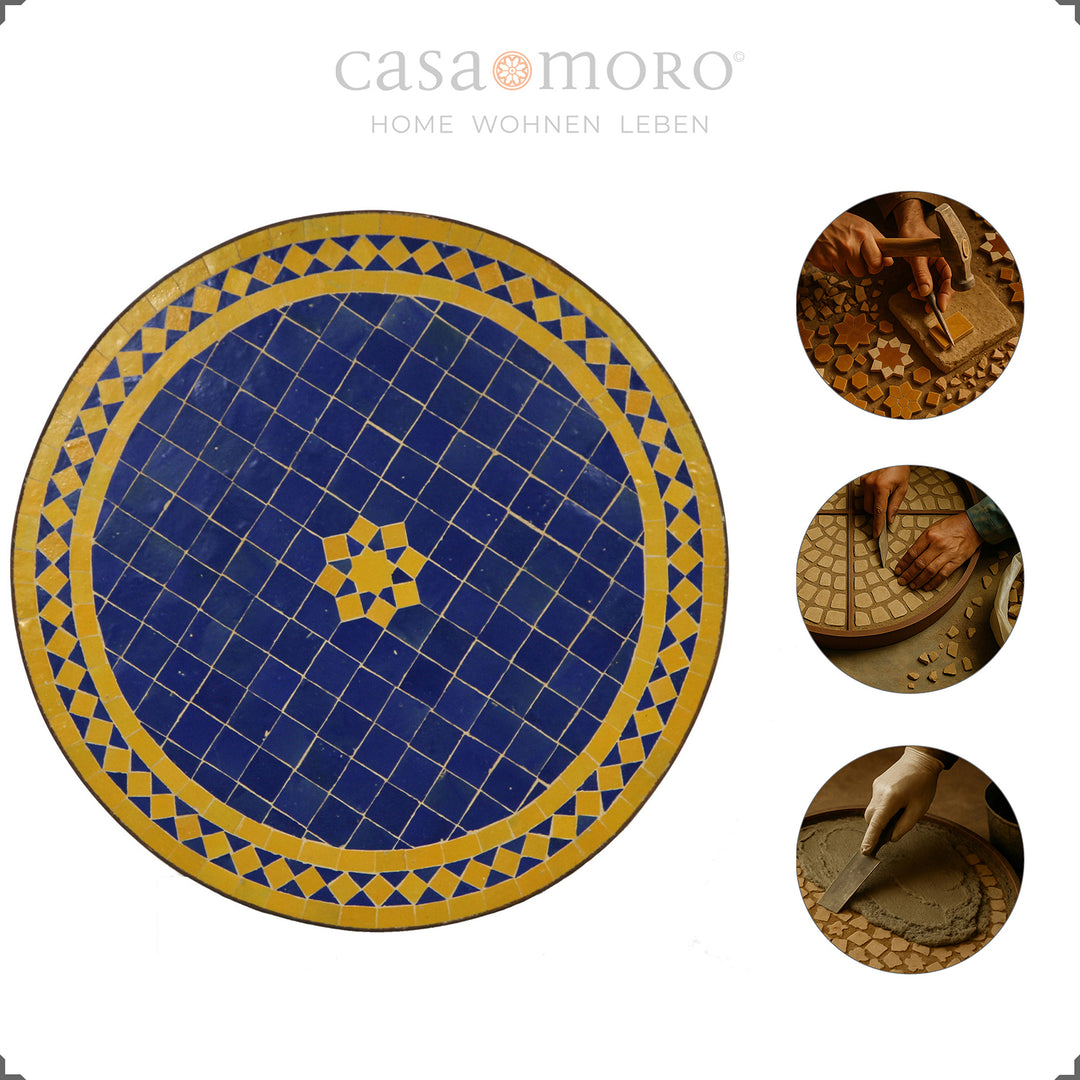 Balkontafel met Zellige mozaïektafel voor twee - blauwgeel