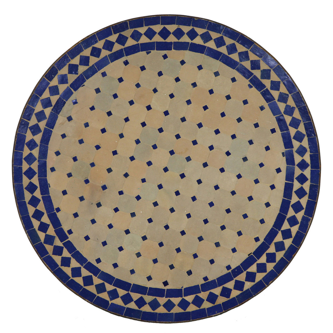 Table mosaïque ronde 60 cm avec mosaïque zellige en terre cuite bleue, compacte pour terrasse ou balcon