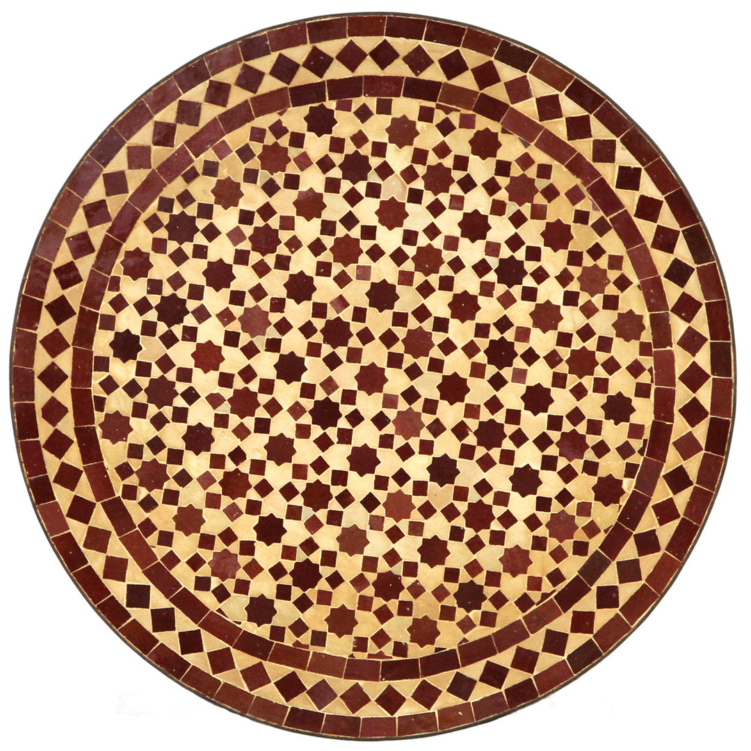 Table ronde en mosaïque de Zellige Bordeaux et terre cuite, Ø 60 cm