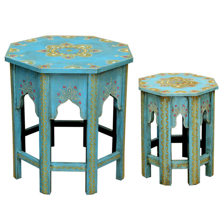 Tables d'appoint orientales Saada Bleu set de 2