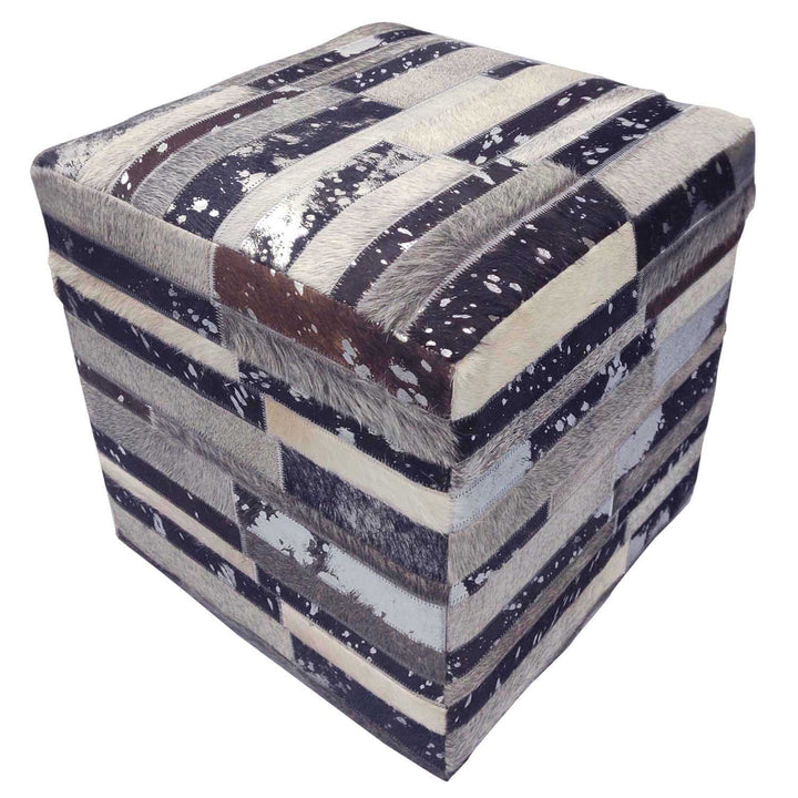 Pouf en patchwork de fourrure Rinara