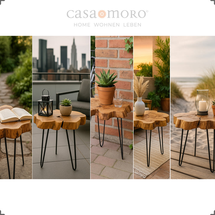 Support pour plantes en teck avec cadre en épingle à cheveux, décoratif pour l'intérieur et l'extérieur