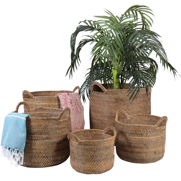 Panier en rotin Elie marron avec poignée