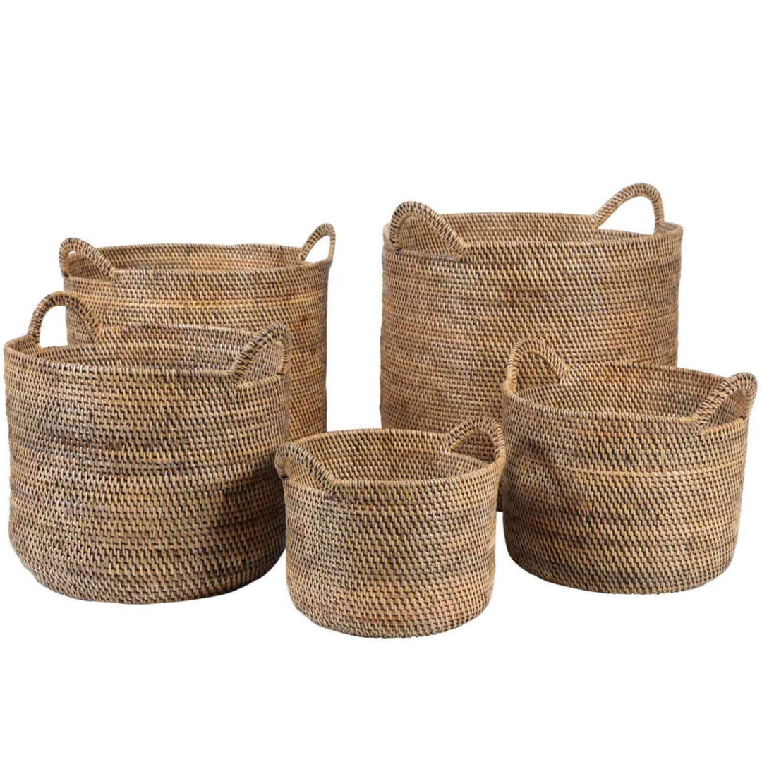 Panier en rotin Elie marron avec poignée