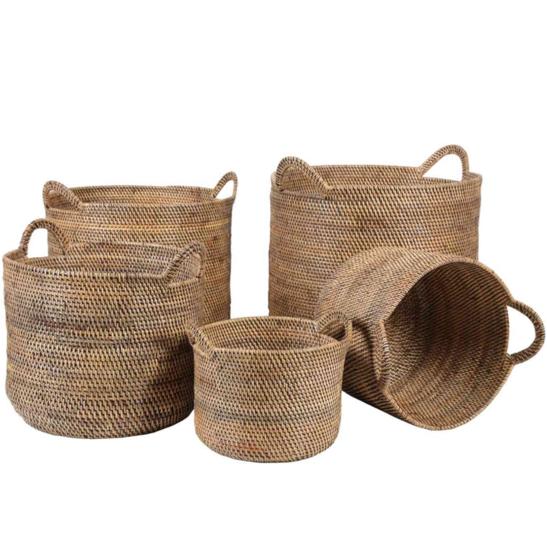 Panier en rotin Elie marron avec poignée