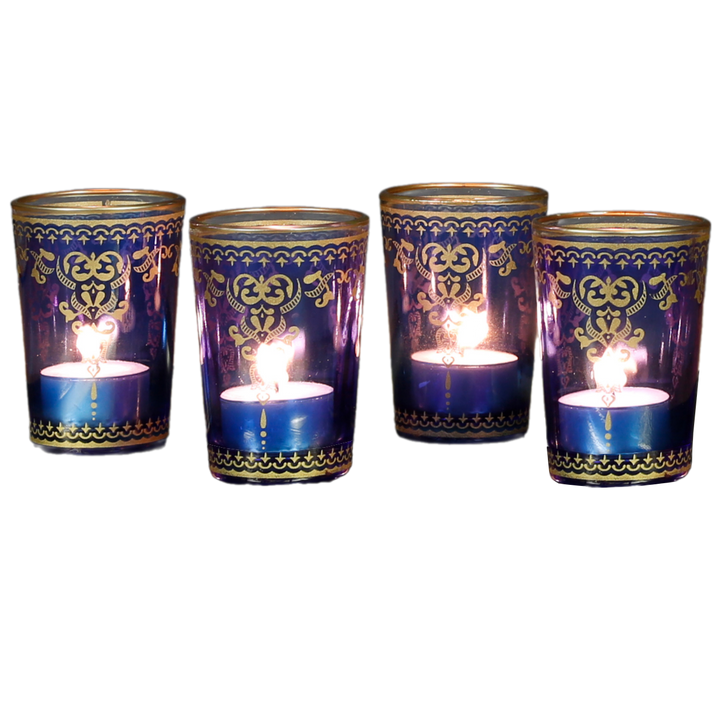 Theelichtglas blauw goud, set van 6