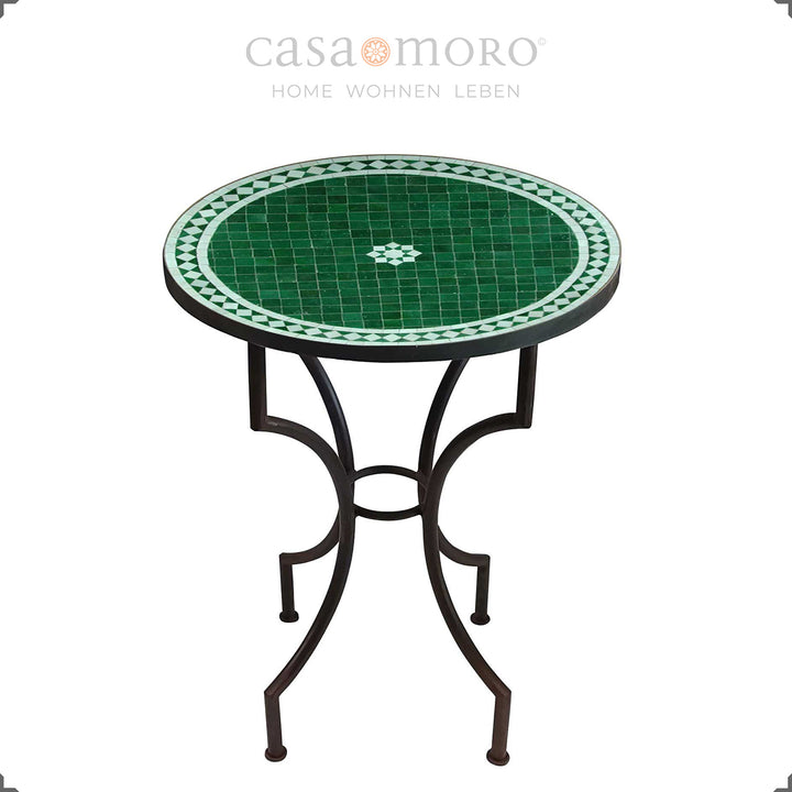 Ronde tuintafel 60 cm met groen mozaïek en gebogen metalen frame