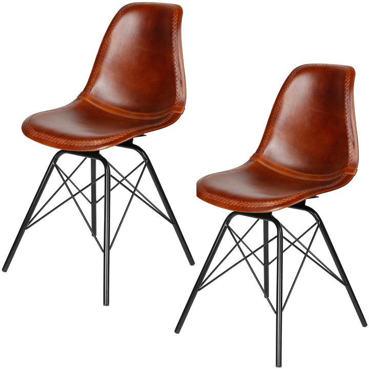 Chaise de salle à manger en cuir marron