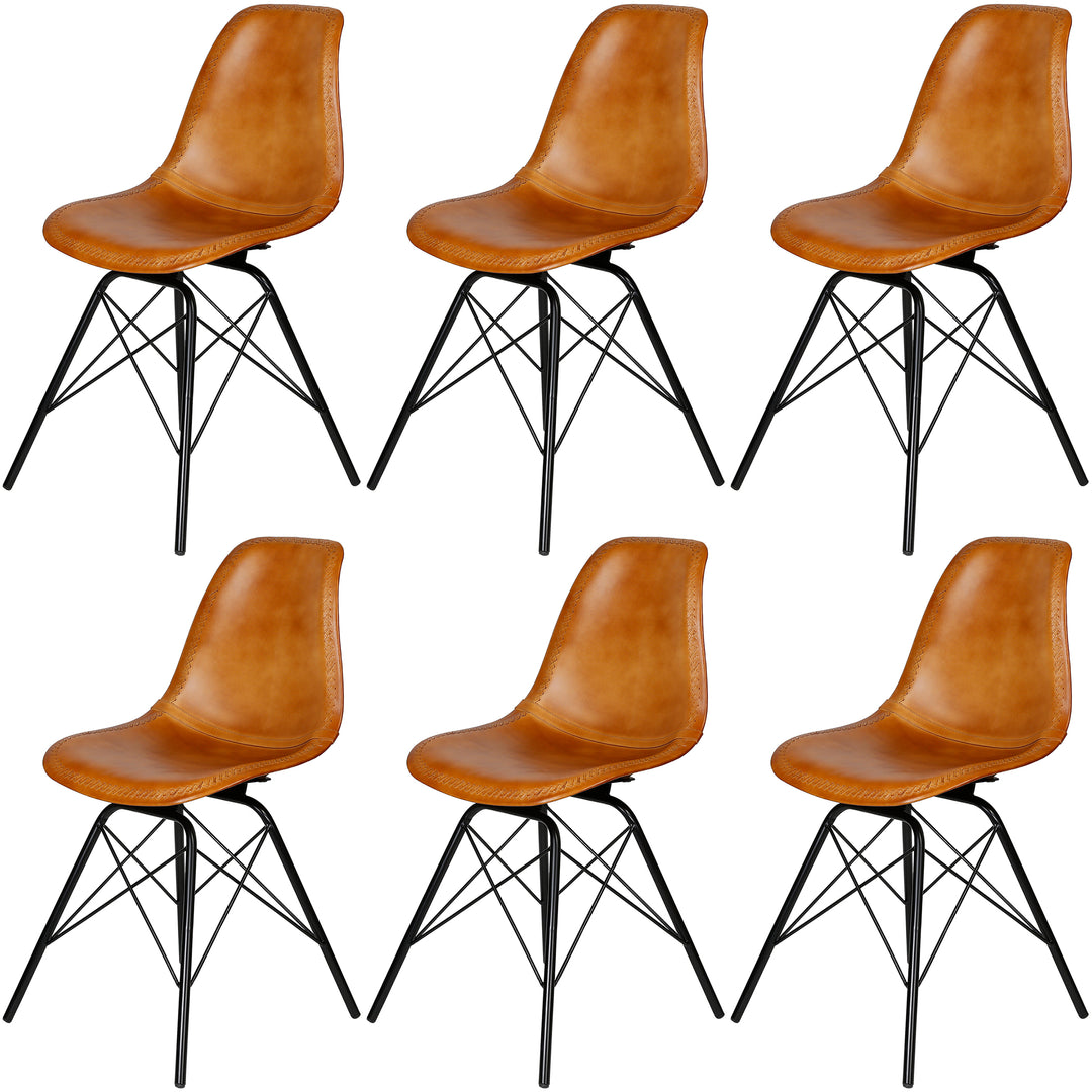 Eetkamerstoel leer cognac