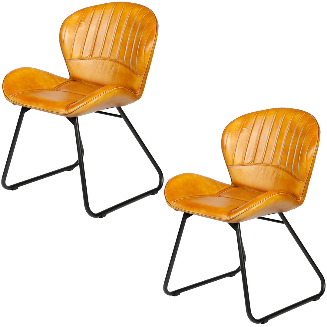 Chaise de salle à manger en cuir cognac marron