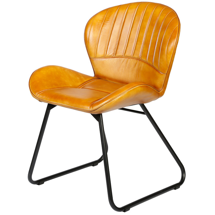 Chaise de salle à manger en cuir cognac marron