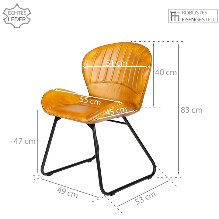 Chaise de salle à manger en cuir cognac marron