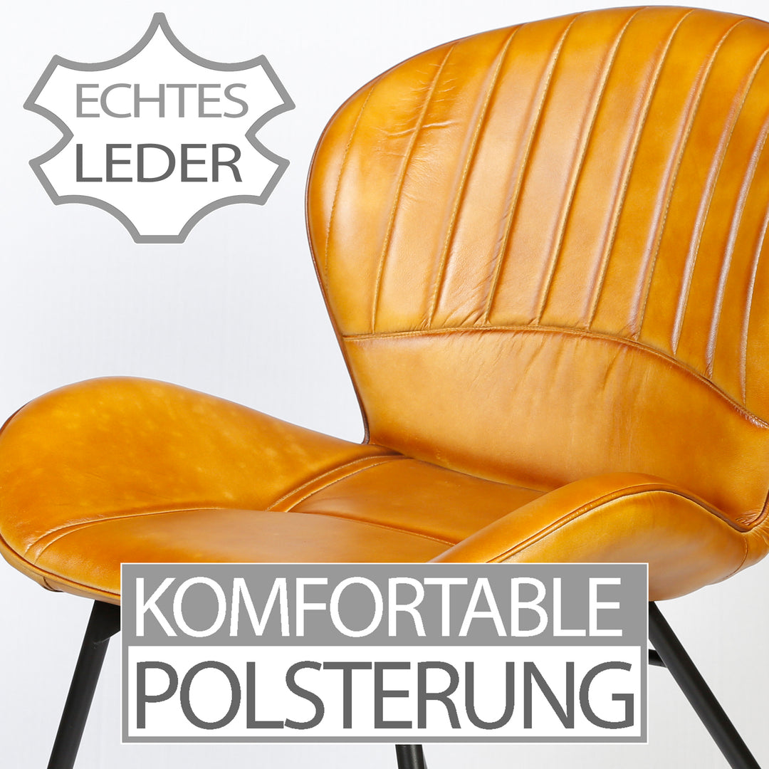 Chaise de salle à manger en cuir cognac marron