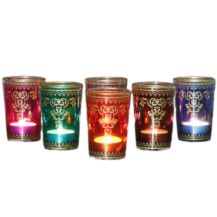 Theelichtjesglazen, set van 6, bonte mix