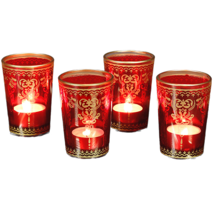 Theelichtglas rood goud, set van 6