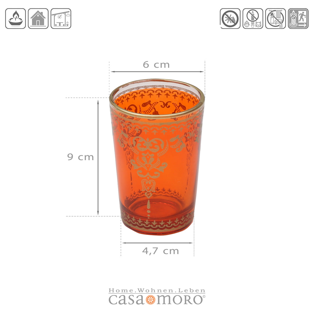 Glazen theelichthouders Oranje Goud Set van 6