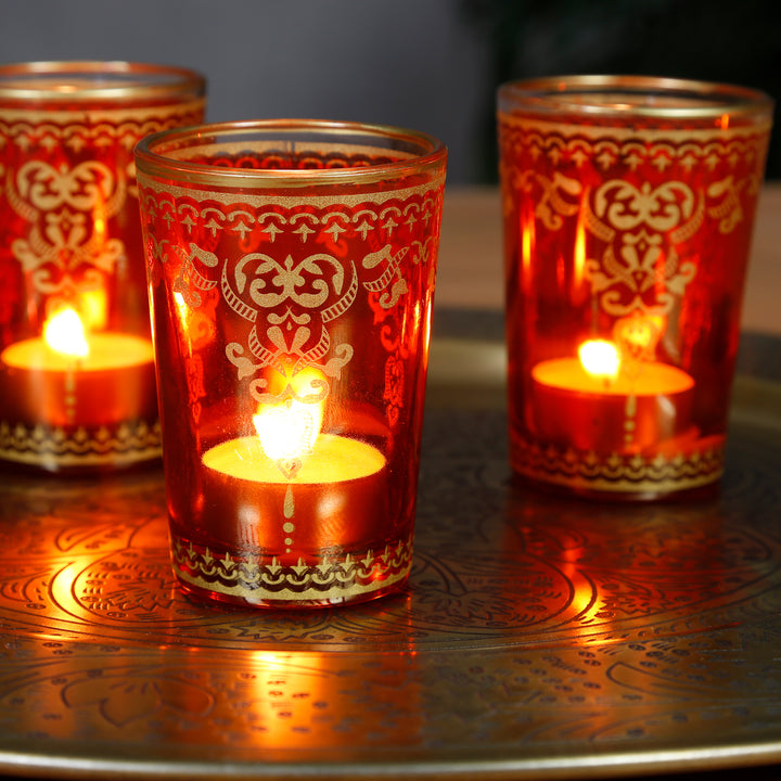 Glazen theelichthouders Oranje Goud Set van 6