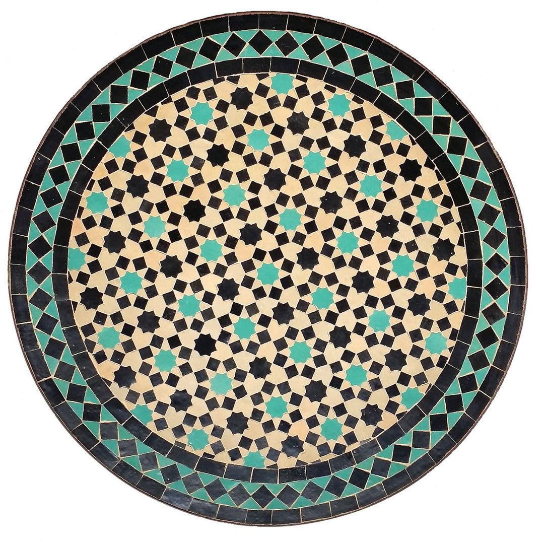 Table de terrasse Ø 60 cm avec plateau en mosaïque de carreaux zellige turquoise