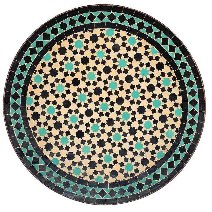 Terrastafel Ø 60 cm met mozaïek tafelblad van turquoise Zellige tegels