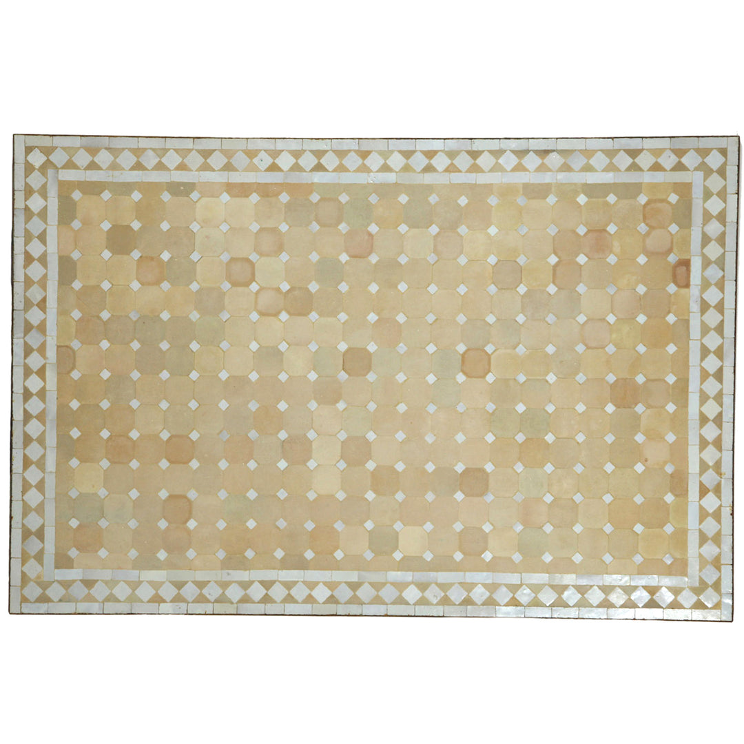 Table de patio 120x80 cm avec mosaïque Zellige faite main en terre cuite blanche