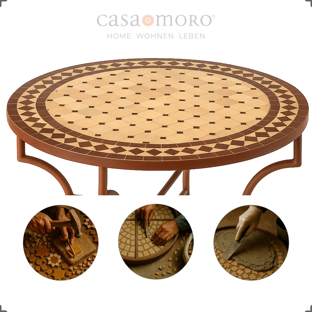 Marokkaans mozaïek gemaakt van geglazuurde tegels - warm kleurenspel in terracotta