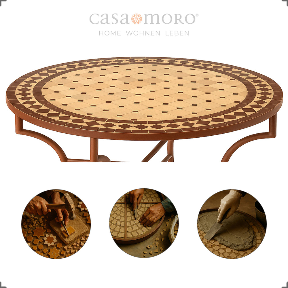 Grande table en mosaïque Ø 120 cm – idéale comme table de terrasse pour quatre à six personnes