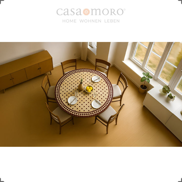 Ronde mozaïektafel met stevig smeedijzeren frame - handgemaakt, zonder schroeven