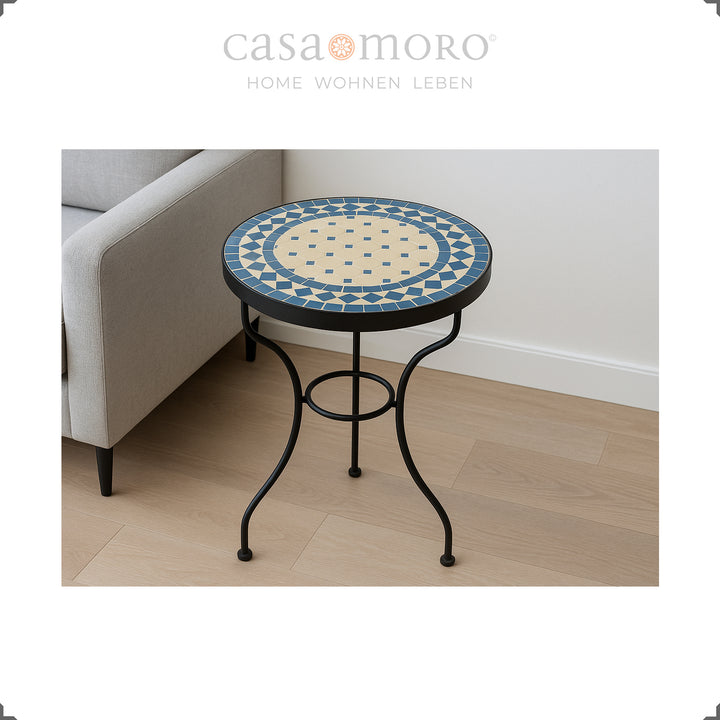 Table en mosaïque d'un diamètre de 45 cm, hauteur de la table 50 cm, poids env. 11kg