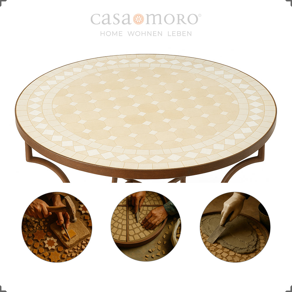Mozaïektafel met een diameter van 100 cm - ideaal als eettafel voor de keuken, terras of woonkamer