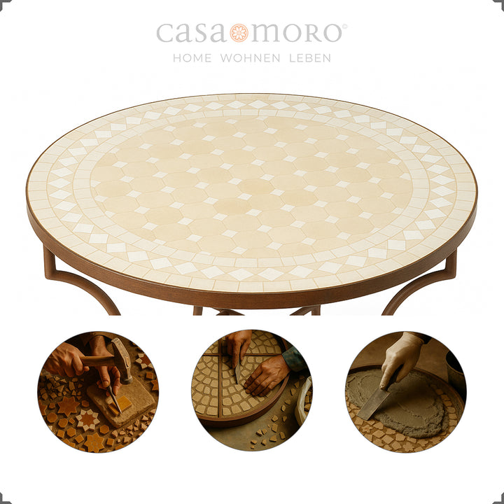Table en mosaïque d'un diamètre de 100 cm - idéale comme table à manger pour la cuisine, la terrasse ou le salon