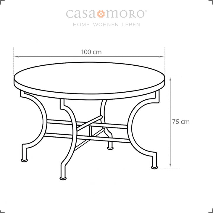 Dimensions : Ø 100 cm, hauteur 75 cm - table spacieuse pour quatre personnes