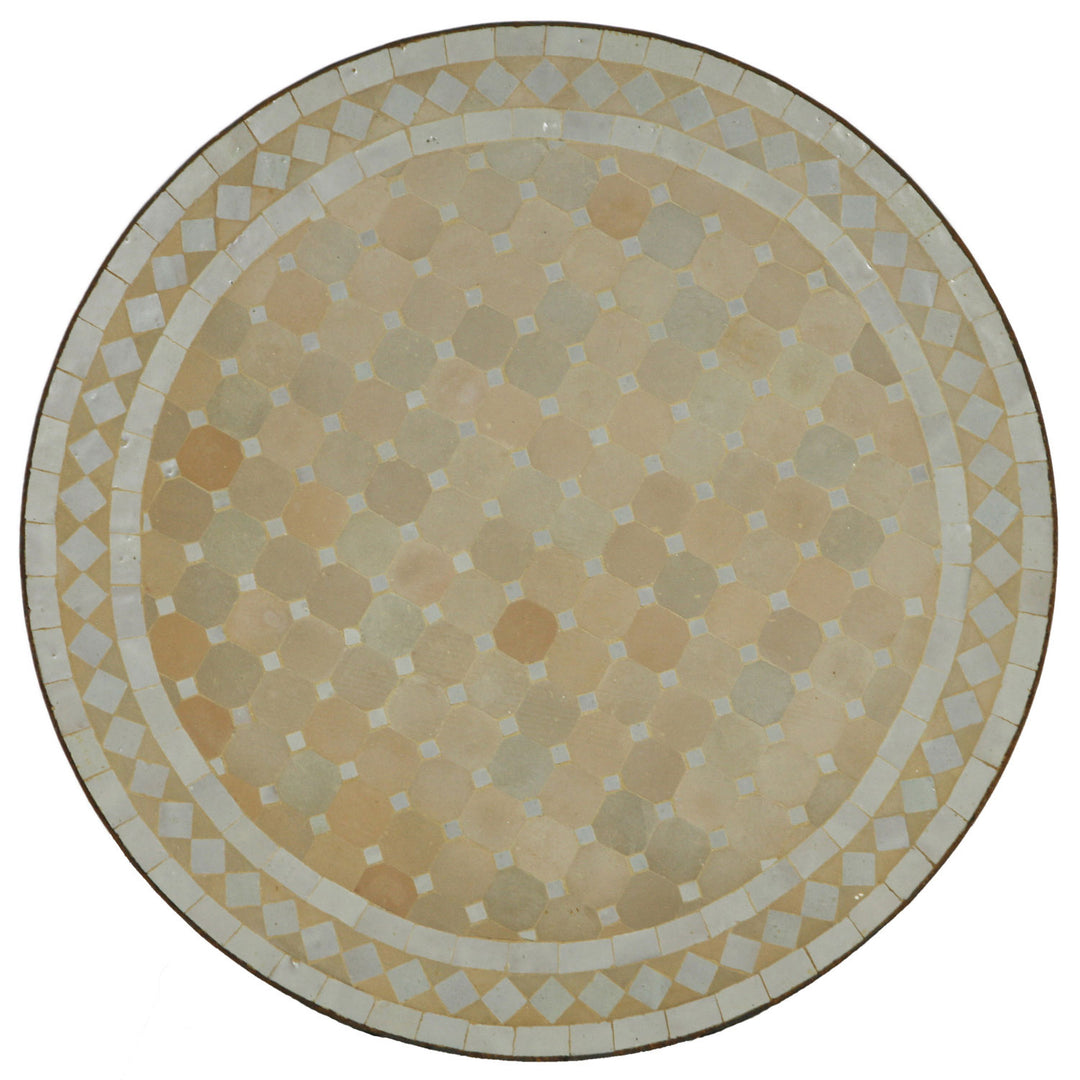 Ronde tafel 120 cm met wit-terracotta zellige mozaïek - handgemaakte mozaïektafel