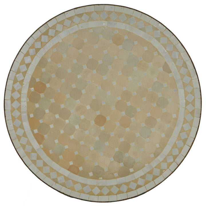 Ronde tafel 120 cm met wit-terracotta zellige mozaïek - handgemaakte mozaïektafel