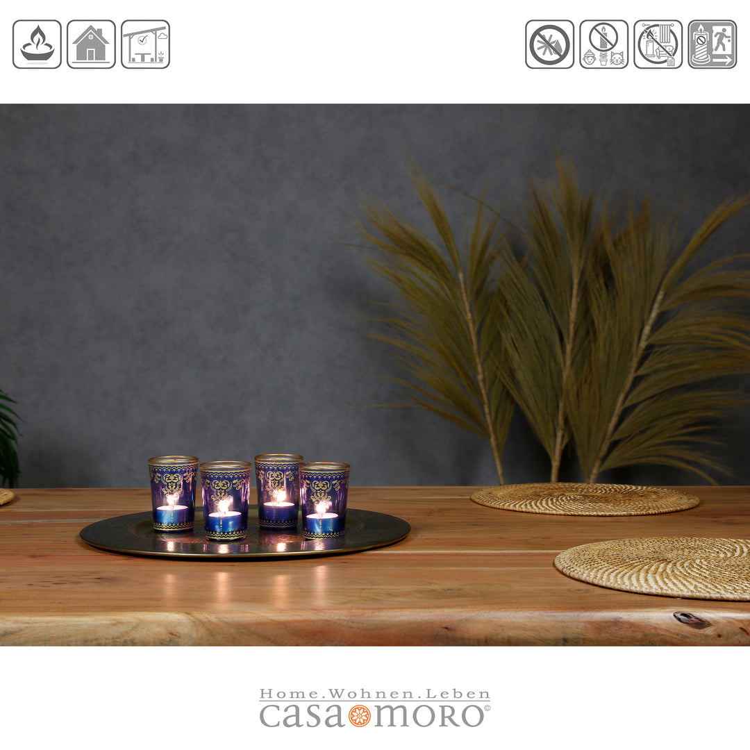 Theelichtglas blauw goud, set van 6