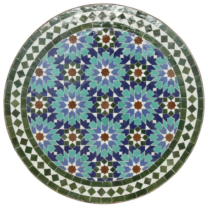 Table basse ronde 60 cm avec mosaïque de zellige vert-bleu - table en mosaïque faite main du Maroc