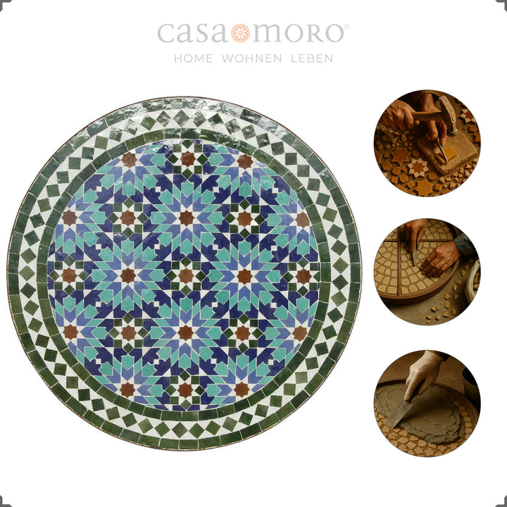 Table en zellige avec plateau en mosaïque pesant env. 18 kg - table basse décorative pour le jardin, le balcon ou le couloir