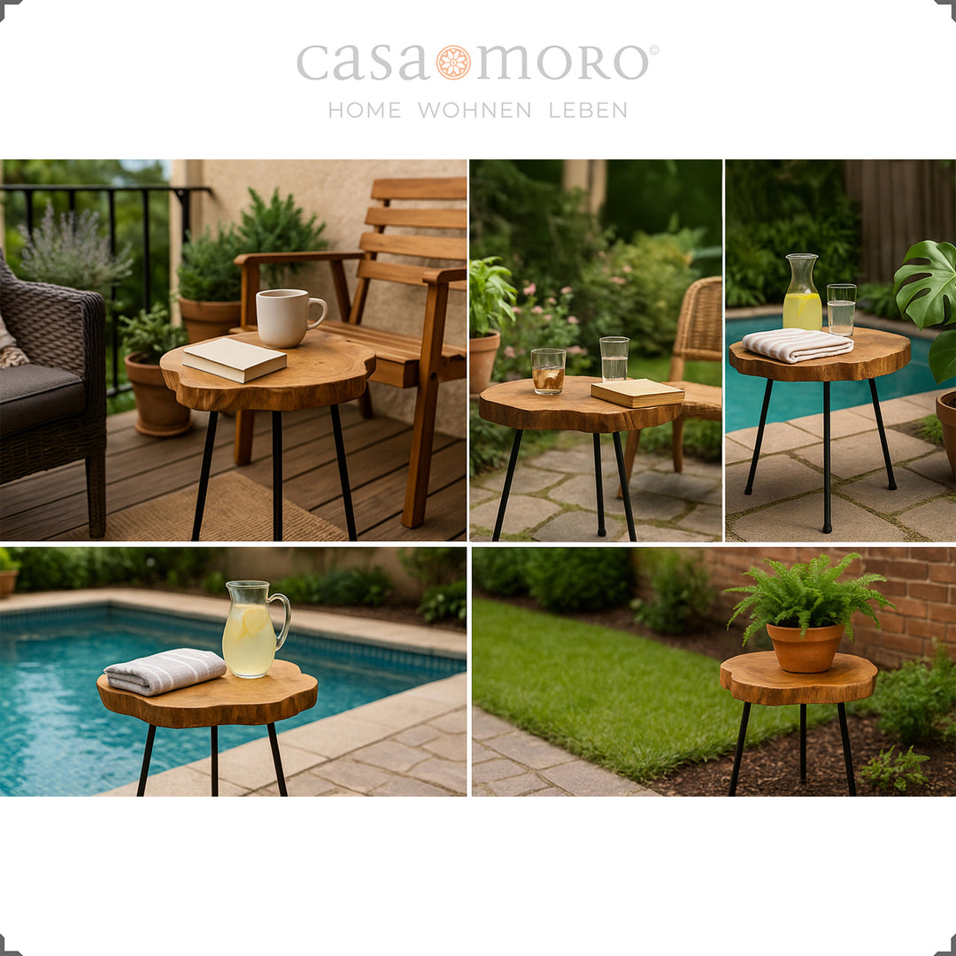 Table de rangement étroite en bois avec structure en métal noir, moderne