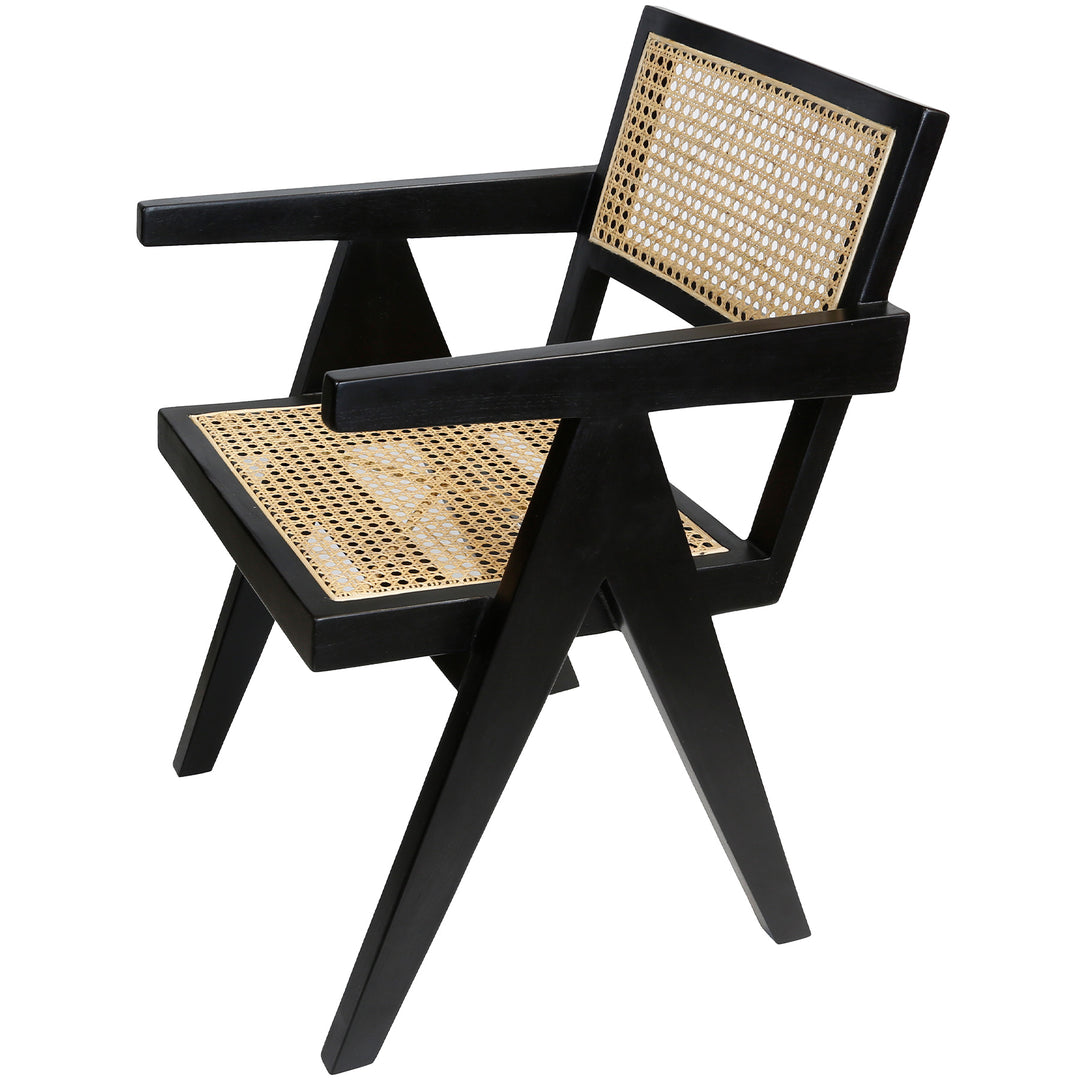 Zwarte fauteuil met Weens geweven, contrasterend ontwerp gemaakt van teak en rotan voor eetkamer of kantoor