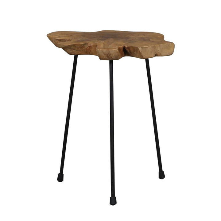 Table d'appoint ronde en teck finition vernis incolore, dimensions 45x50 cm