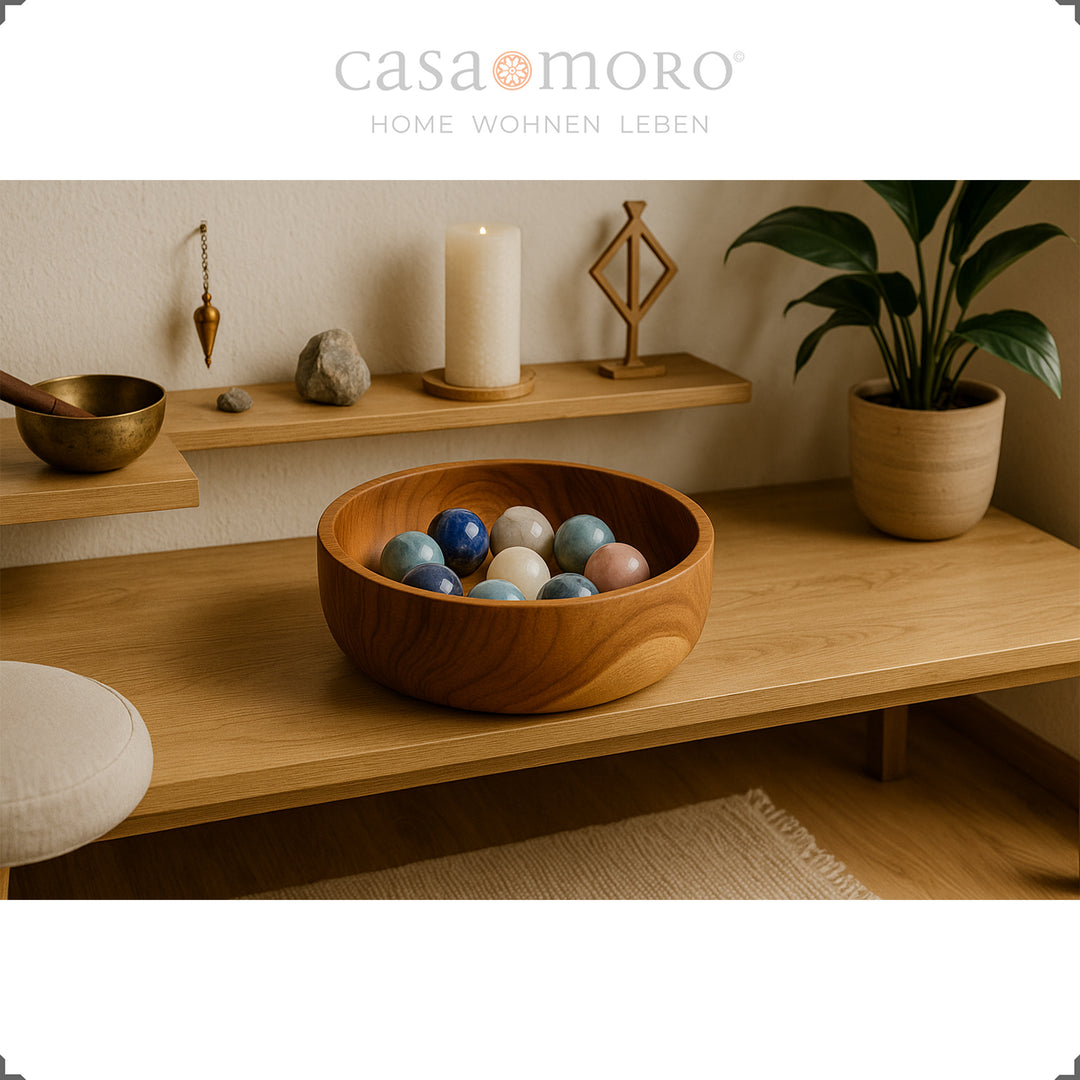 Natürliche Dekoschale aus massivem Teakholz mit weicher Maserung